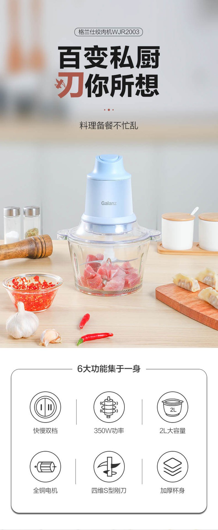 绞肉机家用2l小型打馅碎多功能打肉饺子肉馅蒜蓉wjr2003