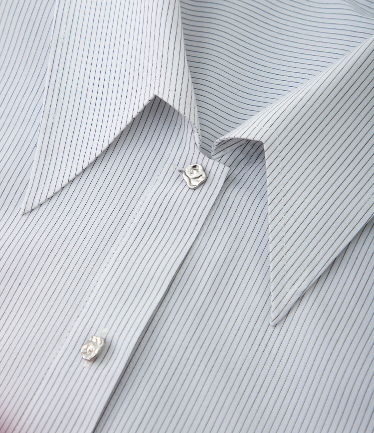 经典高密棉时髦燕子领修饰脸型休闲条纹衬衫女上衣春秋