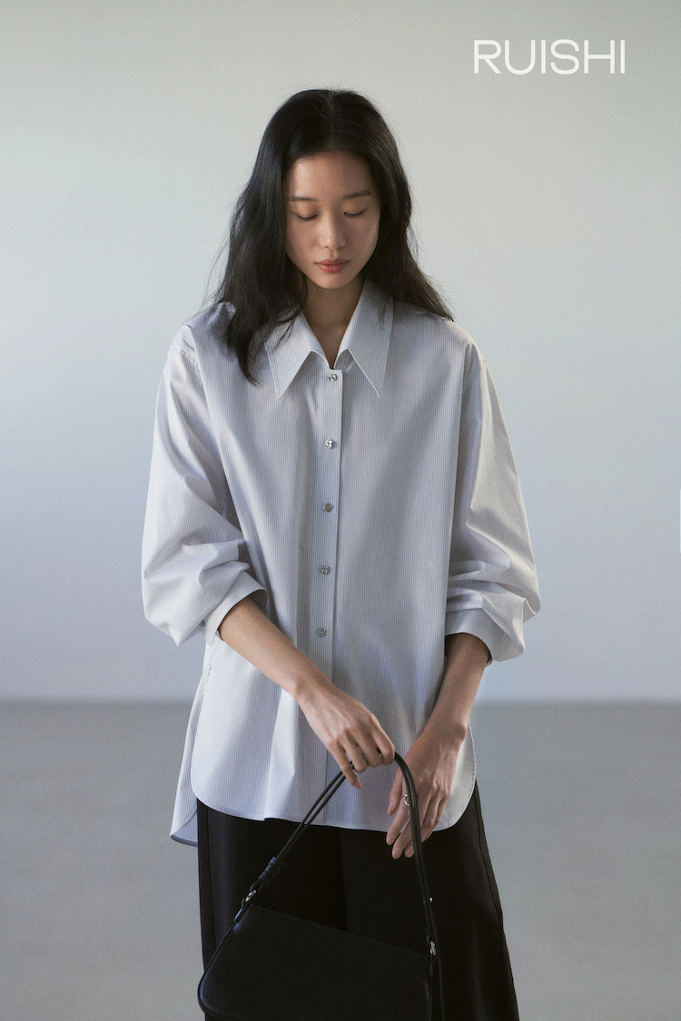 经典高密棉时髦燕子领修饰脸型休闲条纹衬衫女上衣春秋