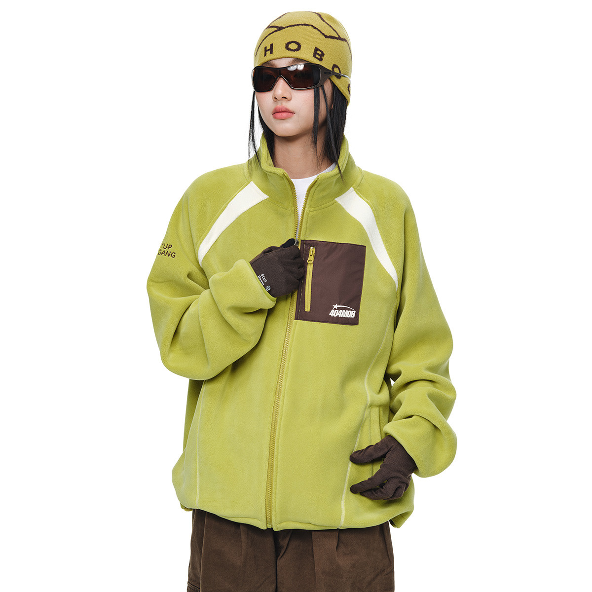 冬季奥粒绒拼接撞色立领保暖抓绒厚外套男女休闲宽松百搭情侣款