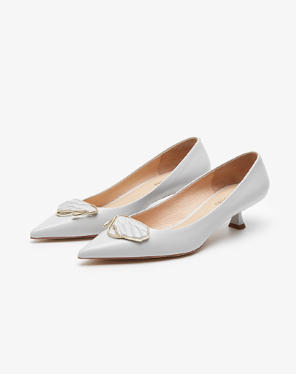 玖熙骨牌跟气质拼接中跟女鞋2024春季款百搭牛皮单鞋女