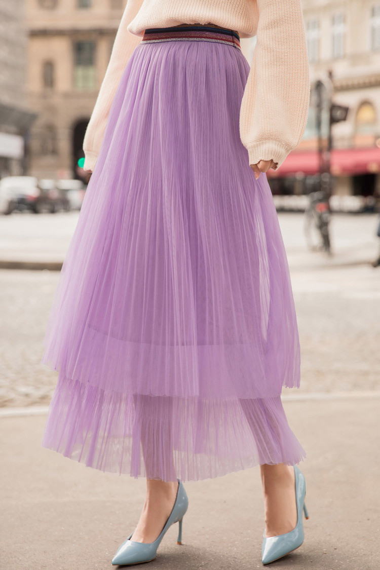 春装女款高腰显瘦双层仙女纱裙a字大摆半身裙