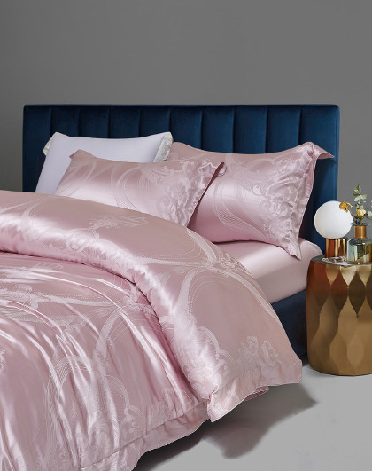 轻奢蚕丝大提花四件套长绒棉贡缎被套床单床上用品丝滑纯棉套件