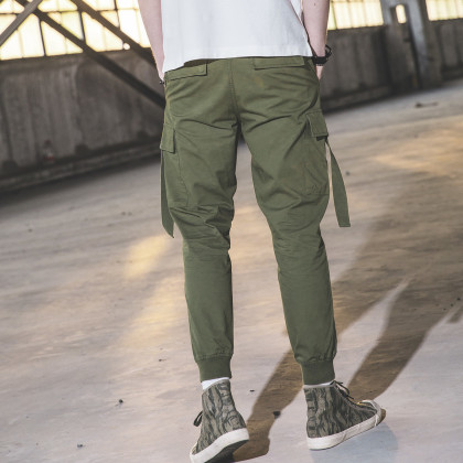 ak男装春季轻复古织带调节腿袋裤男士休闲裤男