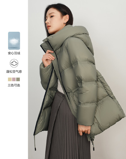 【大毛领连帽】女式温柔休闲连帽天然动物毛领冬季保暖羽绒服女