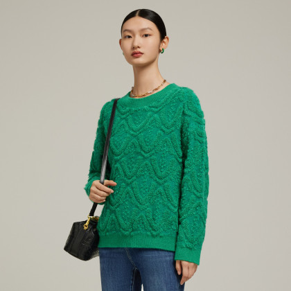 jz玖姿玉石绿圈圈纱毛衣冬季时尚肌理小众设计感毛衫