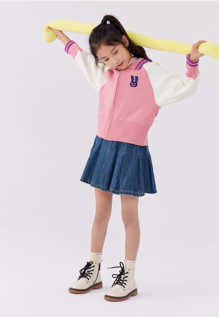 童装儿童外套2023冬装新款女大童拉链式后背毛衣外套