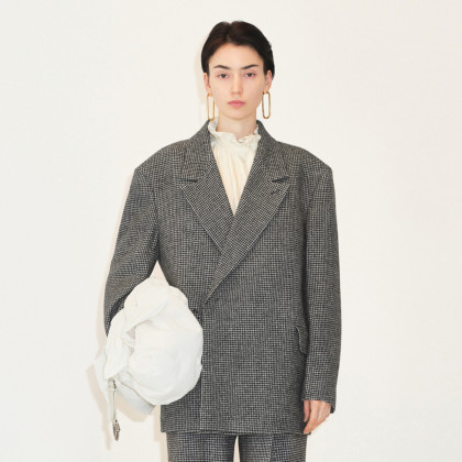 江南布衣女装丨时尚格纹宽松中长款西服女外套西装