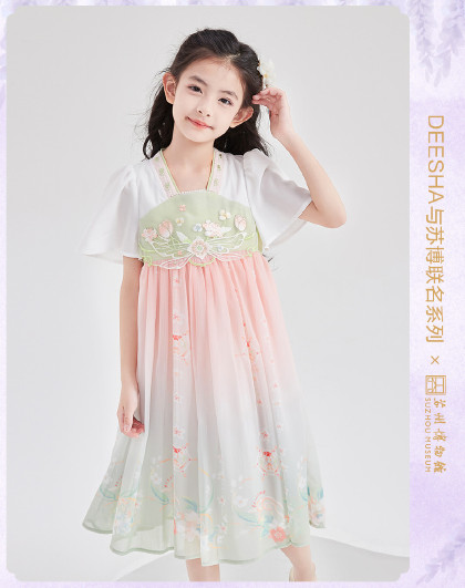 【苏博联名 紫藤古风汉服裙】女童公主裙24夏中大童儿童连衣裙