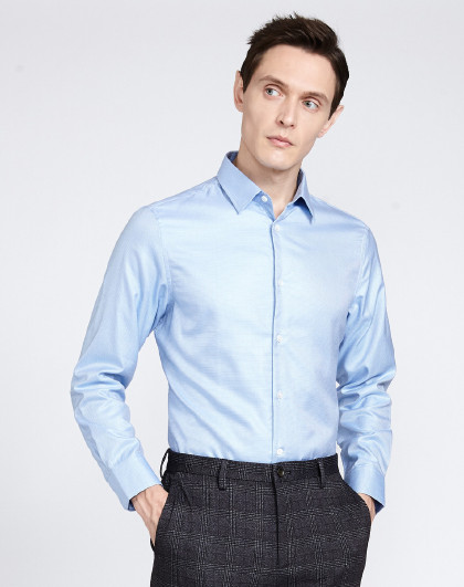 【轻奢质感】春季新品无缝压胶翻领长袖衬衫纯色弹力不紧绷衬衣男