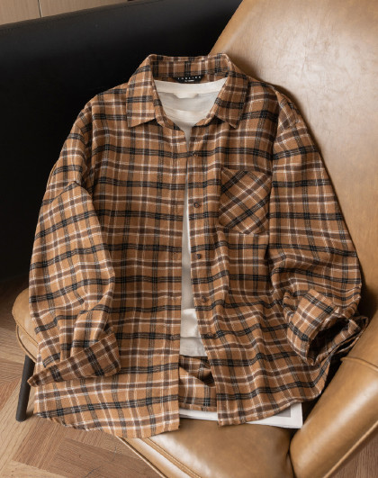 2025春秋宽松格纹男士休闲衬衫长袖春秋外穿百搭男士秋季上衣