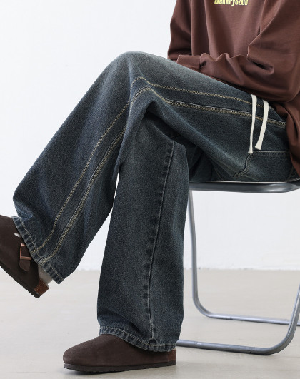 【美式复古】2026年春男式牛仔裤高品质牛仔裤男明线牛仔长裤