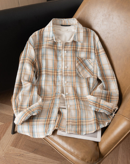 2025春秋休闲格子衬衣男士衬衫长袖春秋外穿百搭时尚男式上衣