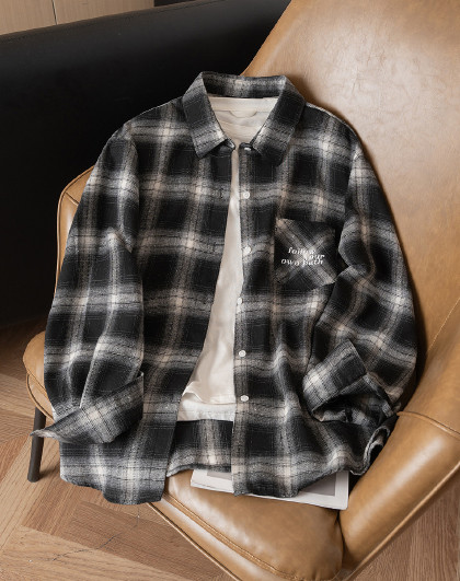 2025春秋美式复古衬衣男士休闲衬衫长袖外穿百搭秋季男式上衣