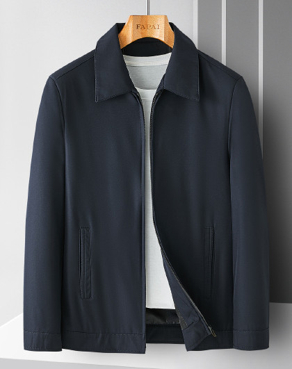 新款商务休闲舒适纯色翻领夹克干部服外套男式夹克