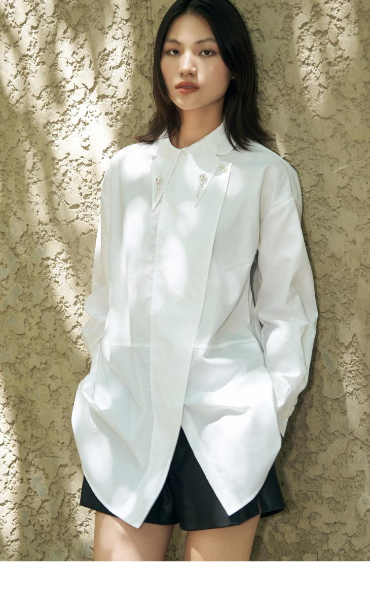 秋款白色燕子领长袖白衬衫上衣女
