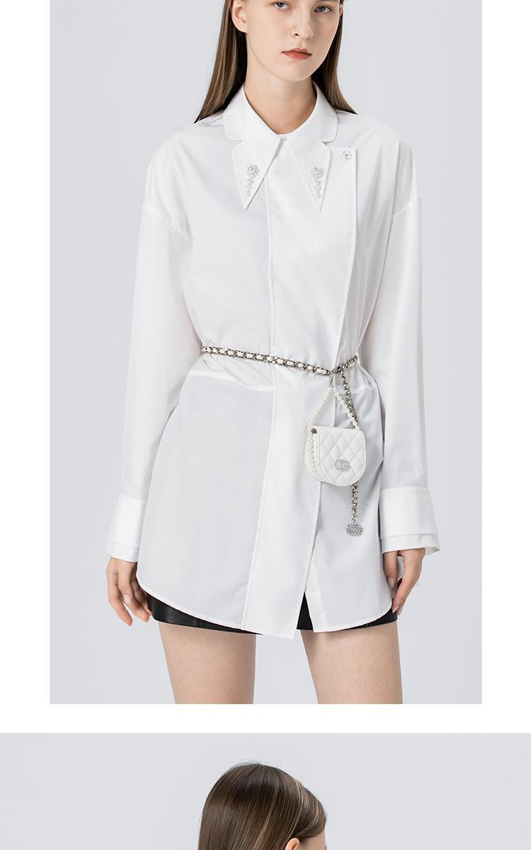 秋款白色燕子领长袖白衬衫上衣女