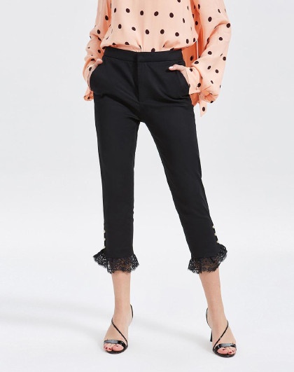 ochirly欧时力秋冬装中腰腰带直筒裤九分阔腿裤女裤子1gy1061090