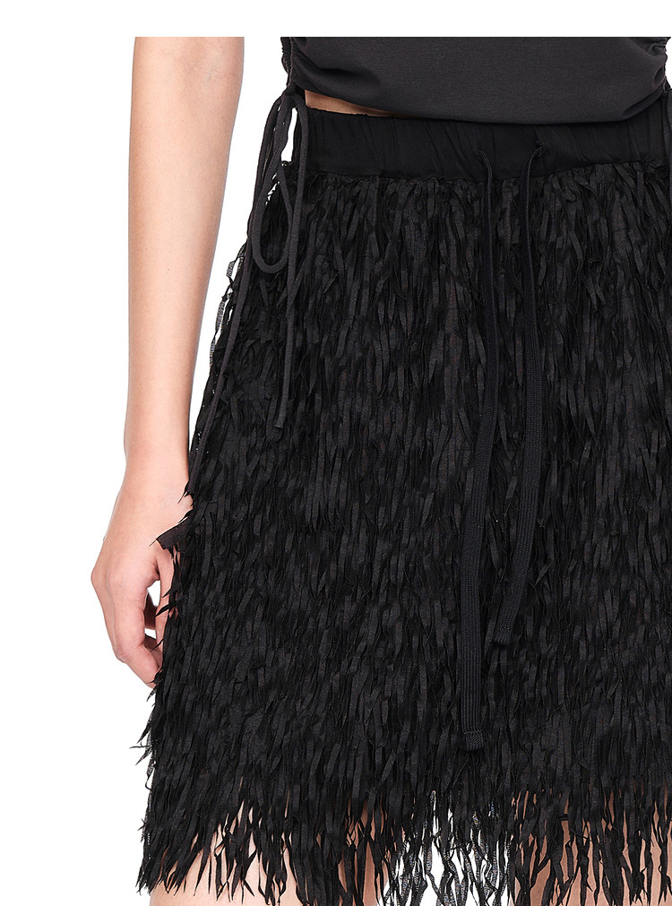 地素春秋女高腰流苏半身裙短裙小个子