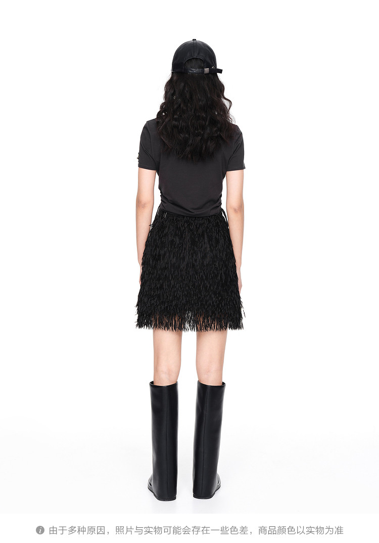 地素春秋女高腰流苏半身裙短裙小个子