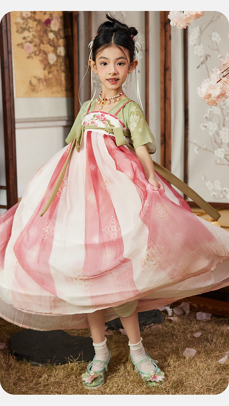 女童表演裙子夏季儿童国风新中式雪纺绣花连衣裙中大童公主裙