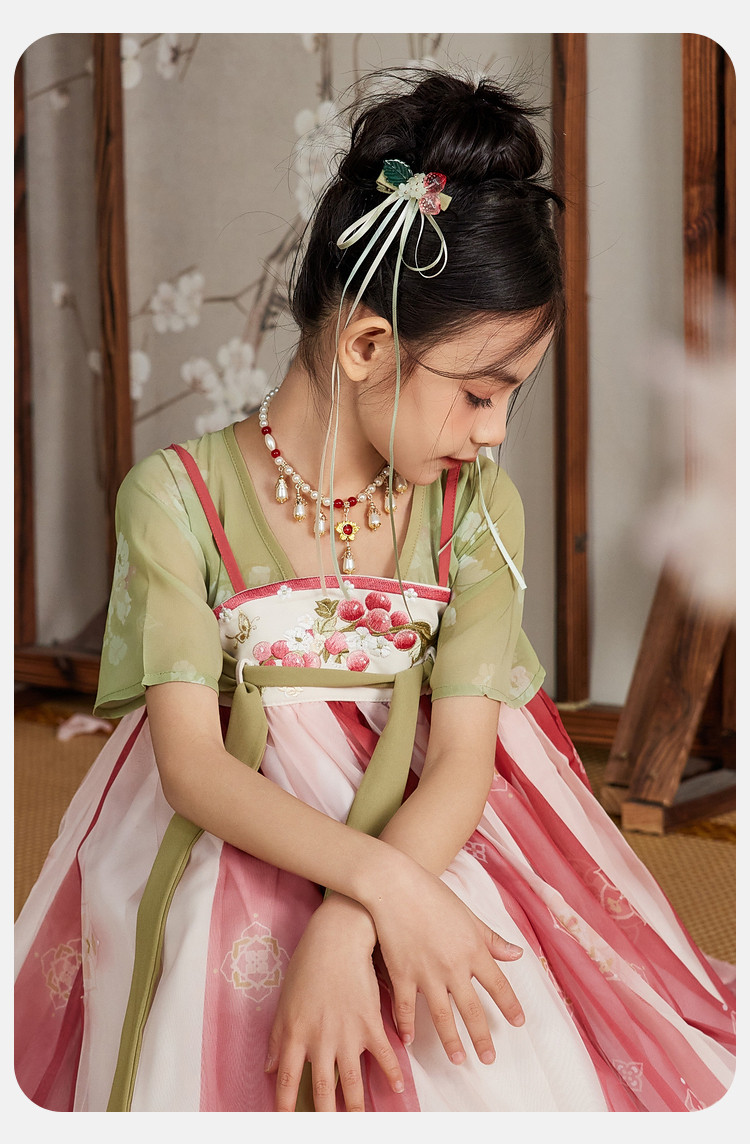 女童表演裙子夏季儿童国风新中式雪纺绣花连衣裙中大童公主裙