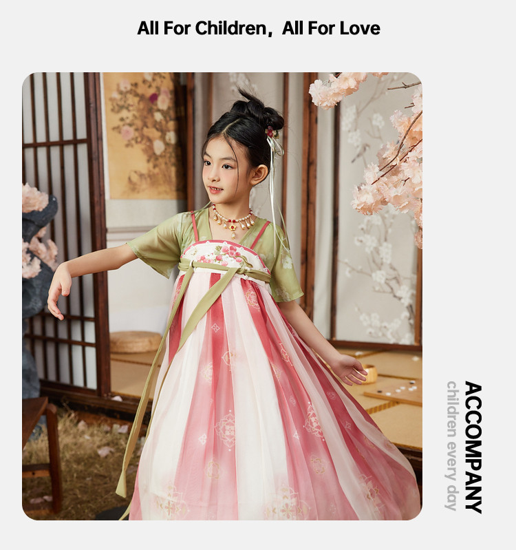 女童表演裙子夏季儿童国风新中式雪纺绣花连衣裙中大童公主裙