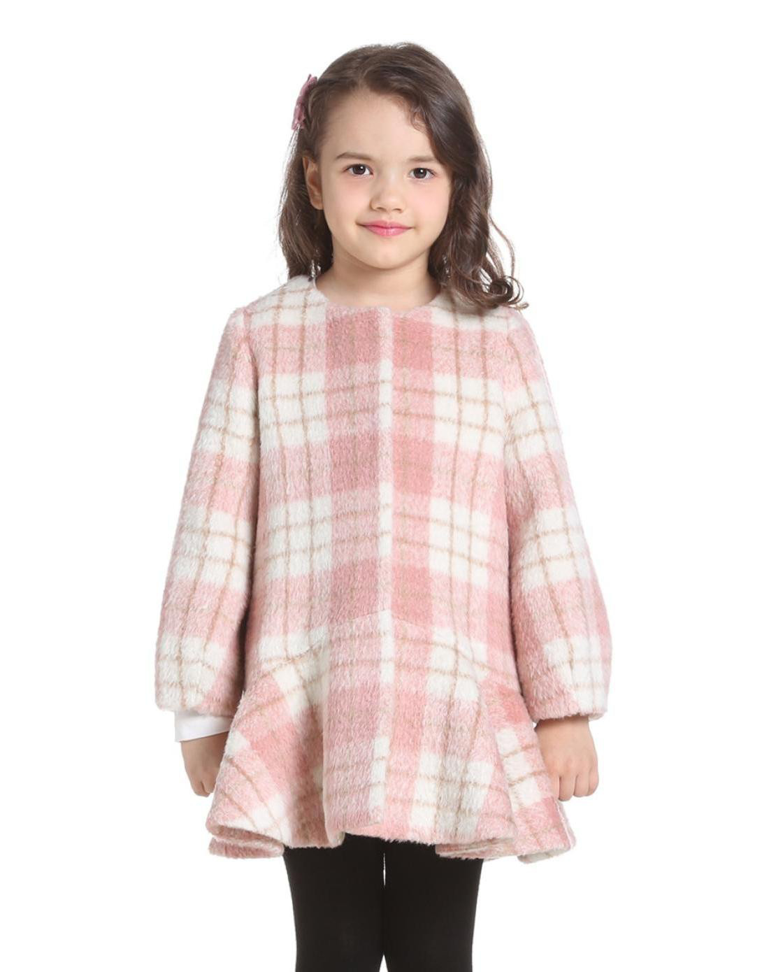 ochirly kids欧时力童装女童格子荷叶边毛呢连衣裙2016新款拼荷叶格子