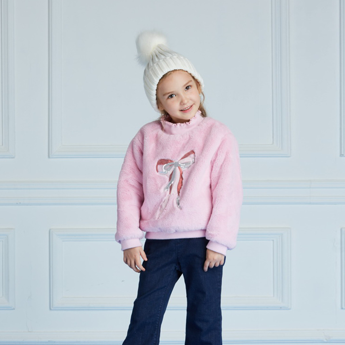 ochirlykids欧时力童装女童2018新款荷叶边钉珠套头衫5g04047930