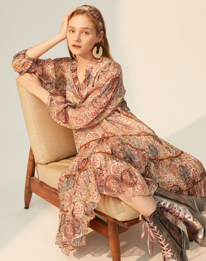 菀草壹2020夏装新款复古气质过膝长裙时尚森女系休闲连衣裙女