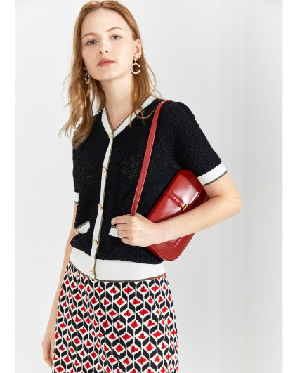 ochirly欧时力2020新款夏装格子短款套头短袖针织衫女1ry2030030