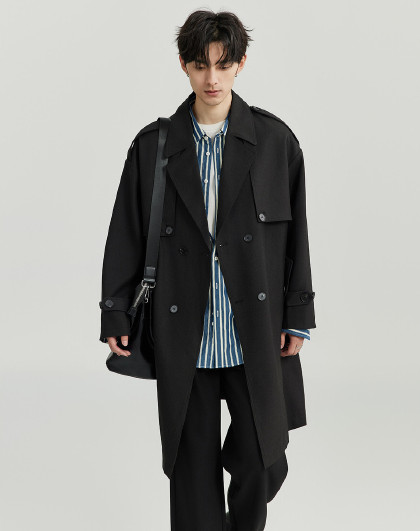 【防风挺括&条纹里衬】24春季男士翻领风衣通勤百搭外套