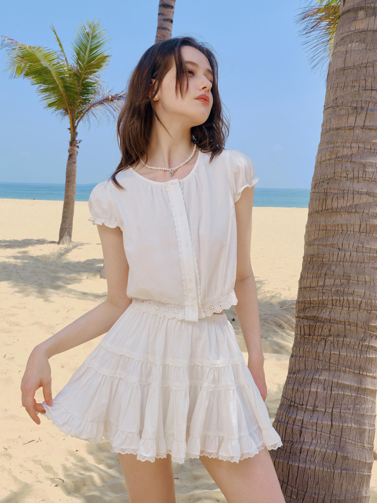 公主蓬蓬短裙24年夏季多层下摆蕾丝半身裙俏皮甜美小a裙