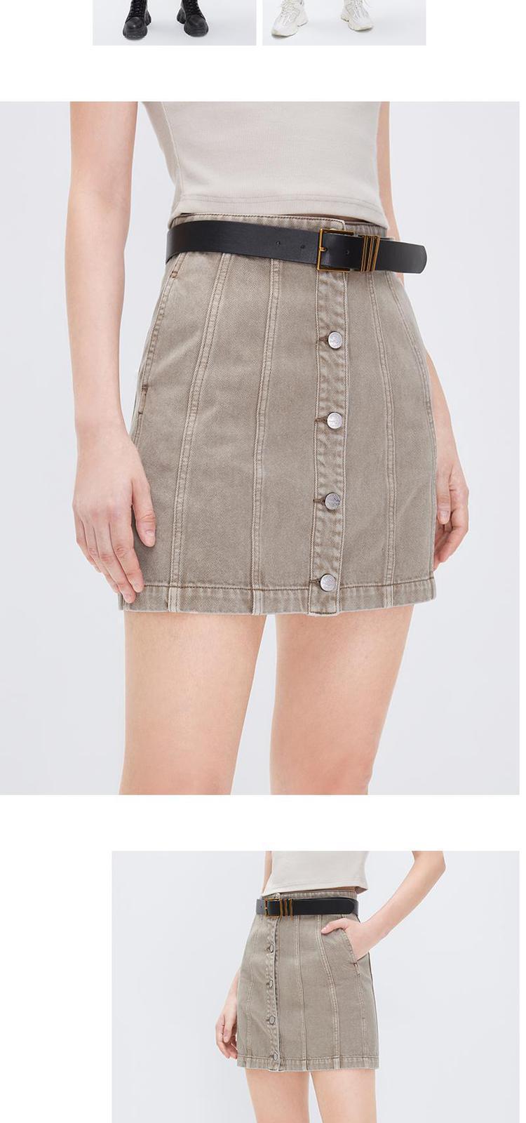 女士高腰口袋排扣牛仔短裙