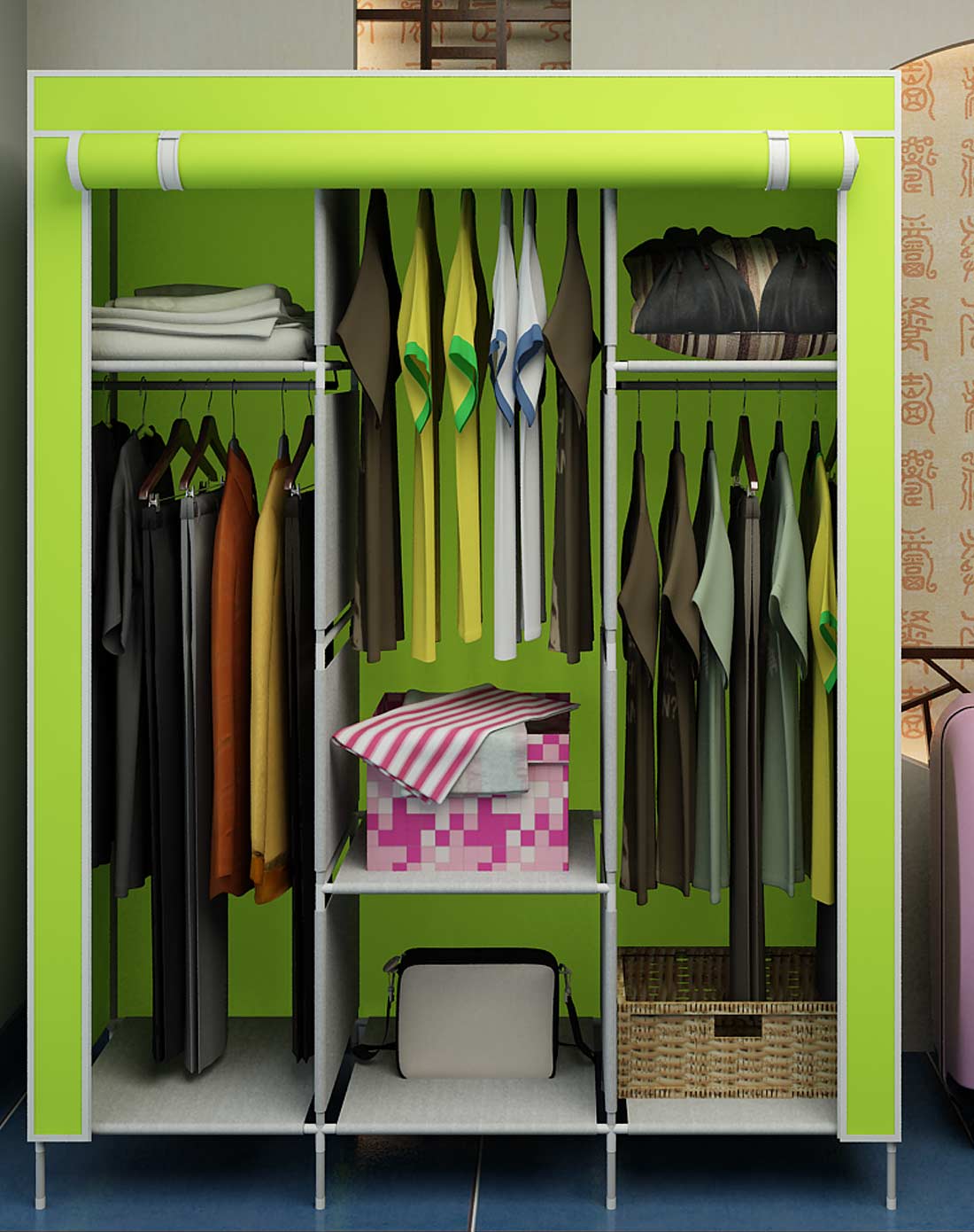 宜家简易双门密封防尘布衣柜果绿色