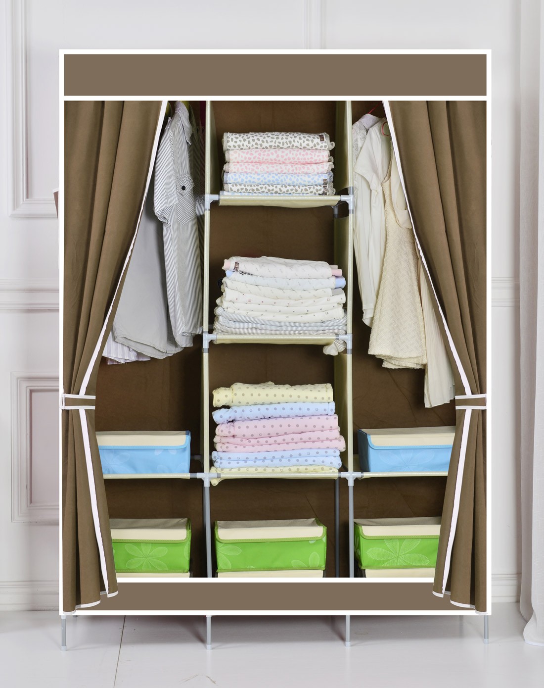 高档侧拉三开大号衣柜c款卡其色